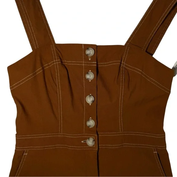 Maeve Anthropologie Colette magic fabric linen stretch jumpsuit bronze NWT 10 - Picture 10 of 16